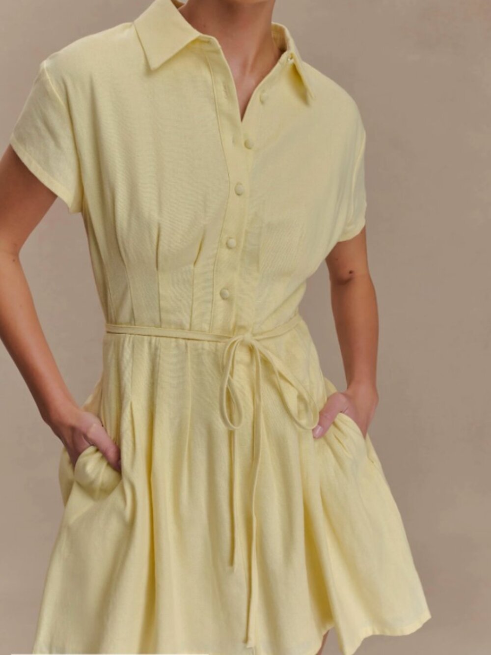 Meshki NWT Aysha Buttoned Linen Mini Dress - Lemon, L - Picture 5 of 15